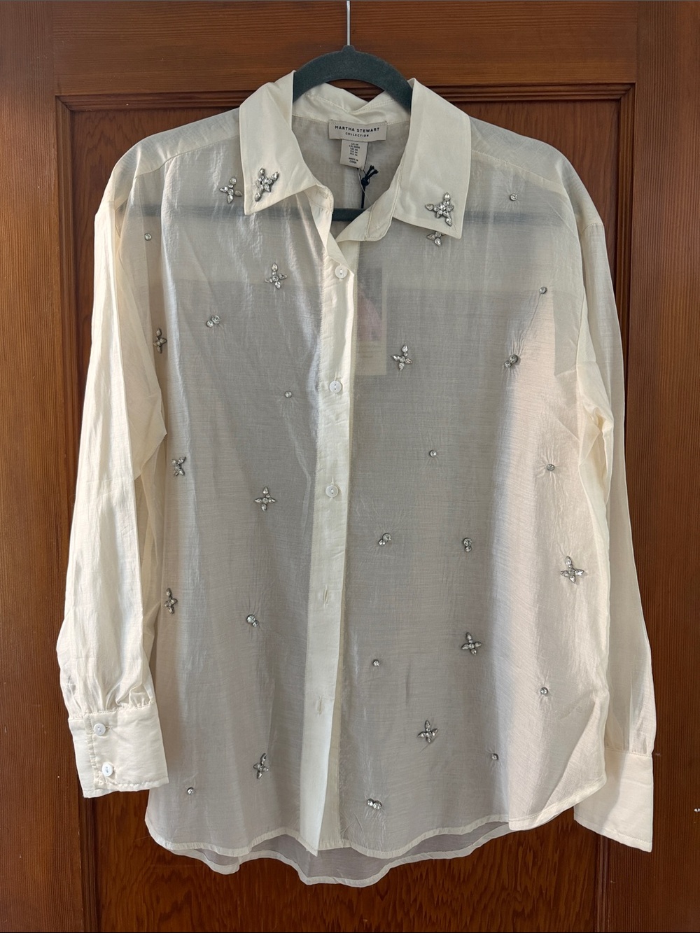 Martha Stewart Ivory rhinestone Sheer Button-Up Shirt